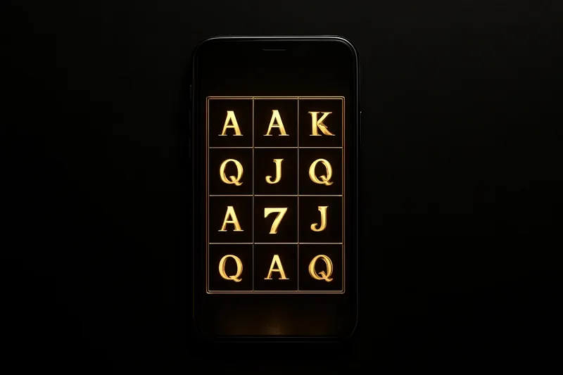 Smartphone face-up on dark surface with glowing casino game grid